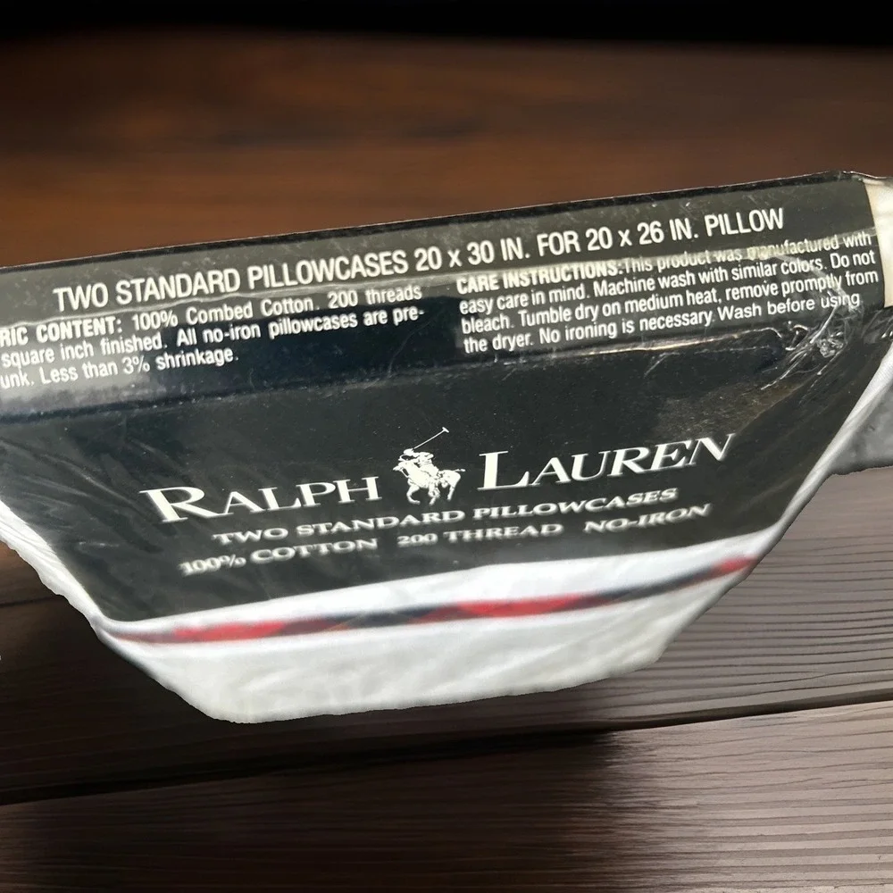 Ralph‎ Lauren Brady White Pillowcases Standard Tartan Piping Vintage New Sealed
